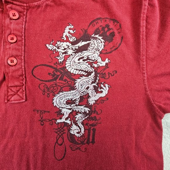 Arizona Henley Shirt Boys XL Burgundy Chinese Dragon Casual‎ Comfort Pullover - Picture 4 of 9